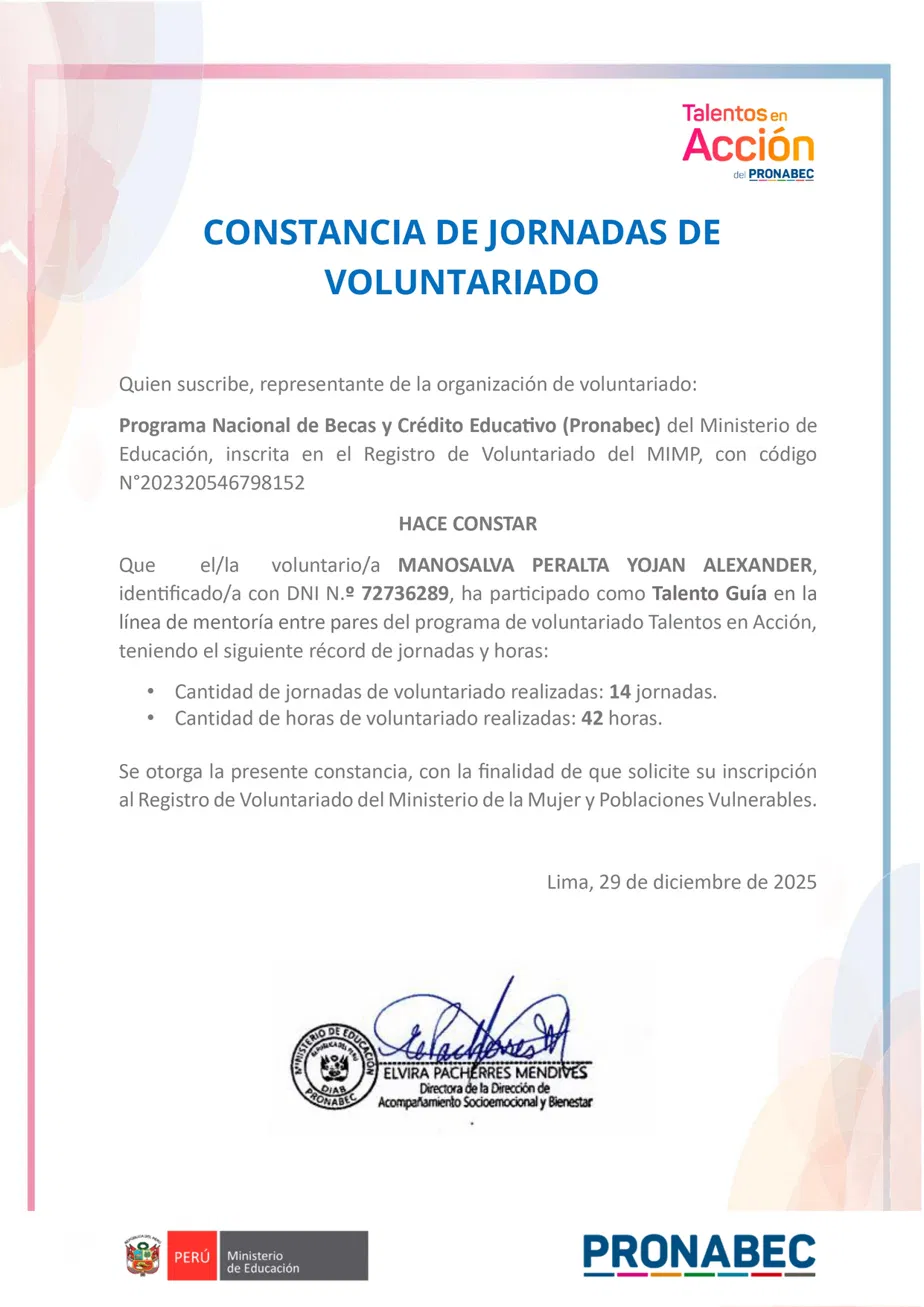 Constancia de voluntariado PRONABEC